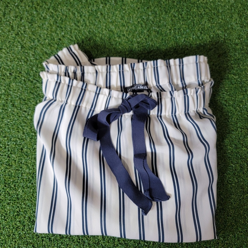 J.Crew Mercantile Striped‎ Blouse Tie Neck 3/4 Sleeve Top White Blue S